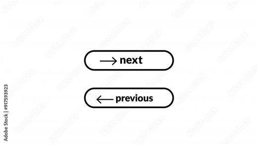 Next and Previous Button click . Next and Previous sign animation on white background, arrows with words previous and next buttons animated. Stock Video