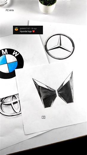 Hyundai logo drawing using graphite pencil / #fzarts #shorts #hyundai #arts