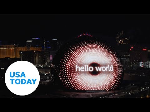 Las Vegas' newest landmark venue lights up to say 'hello world' | USA TODAY