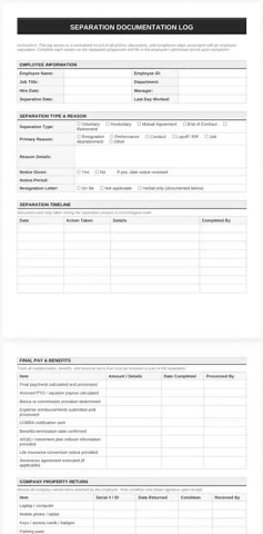 Separation Documentation Log Template, Employee Offboarding Form - Etsy