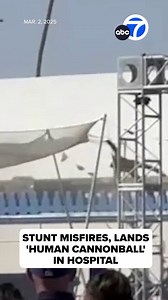 A "human cannonball" landed in the hospital after missing his target at the Riverside County Fair in Indio. No word on his injuries, but Cal Fire says he is expected to make a full recovery. | ABC7