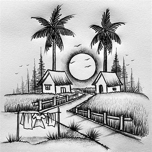 How 🤔 to sketching sun rising nature #naturesketch #sketchwork | Md. Takbir Hossain