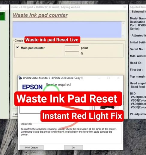 How to Fix Epson l130 printer red light blinking | epson reset red light #shorts #shortsfeed