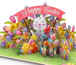 PIECE GIFT- Happy Easter Card, 6x8 inches Pop Up Easter Card for Kids, Adults,Family, Friend With Envelope