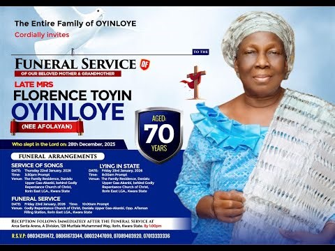RECEPTION PROGRAMME IN HONOUR OF LATE MRS FLORENCE TOYIN OYINLOYE