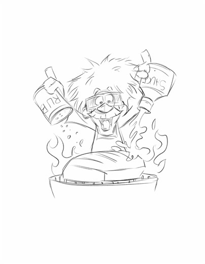 Mad Scientist BBQ Logo Concept Sketch