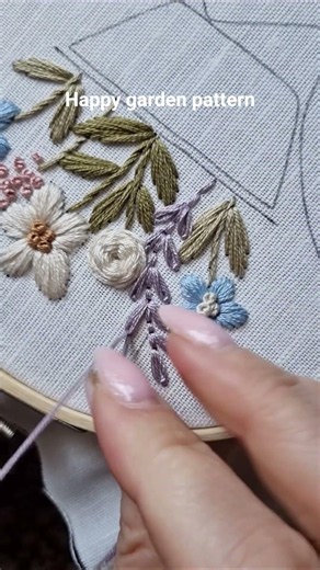 Beginner friendly Happy garden embroidery pattern🌸 #embroidery #tutorial #diy #handmade #art #craft