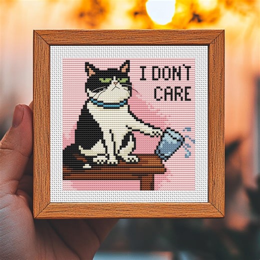 Funny Cat Cross Stitch Pattern, I Don't Care, Mini Embroidery, Counted Xstitch Chart, Meme, Instant Download PDF - Etsy