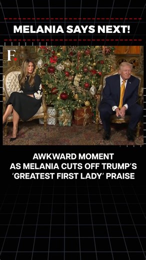 #FirstpostNews: Trump’s ‘Greatest First Lady’ Compliment Gets Cut Off by Melania U.S. President Donald Trump found himself in a brief awkward moment during a White House Christmas call after he attempted to hail Melania Trump as the “greatest First Lady”, which was cut short mid-compliment. As Trump spoke during the long-standing holiday call tradition, Melania stepped in to move things along, asking for the next calls. | Firstpost