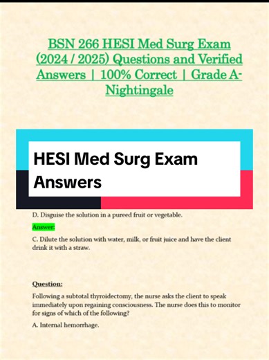 HESI Med Surg Exam Answers #hesirnexam #hesirn #nursingschool #hesiexams #nursing