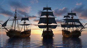 The Niña, The Pinta and The Santa María. Spanish America Exploration.