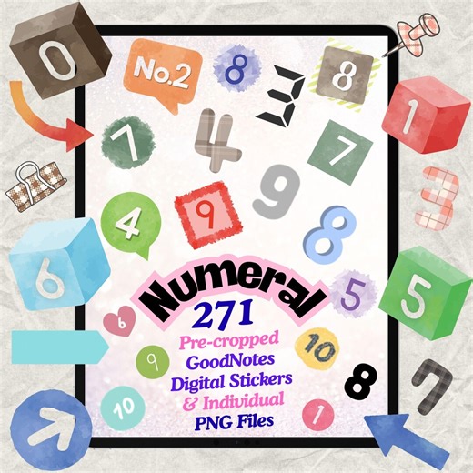 270  Numeral Number Goodnotes Stickers, Pre-chopped PNG Digital, Homeschooling, Daily Organization, Instant Download, Maths - Etsy