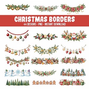 Christmas Garland Borders Clipart PNG, Christmas Border Png, Winter Christmas Festive Borders, Watercolor Christmas Borders, - Etsy