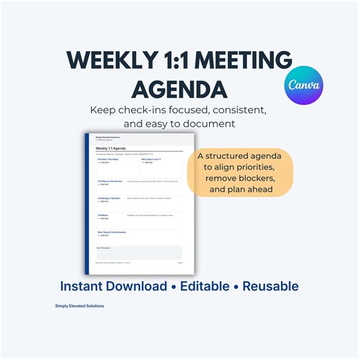 Effective 1-on-1 Meeting Agenda Template | Manager & Employee Check-in Form, Canva Templates, Leadership Feedback Tool - Etsy