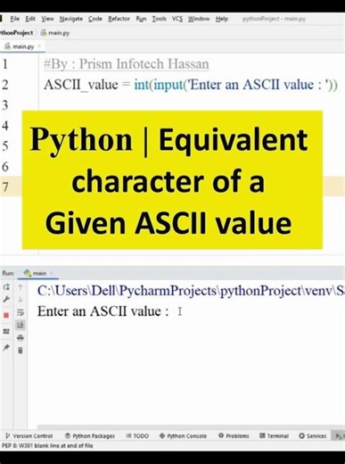Python | Finding Equivalent character of a given ASCII value.