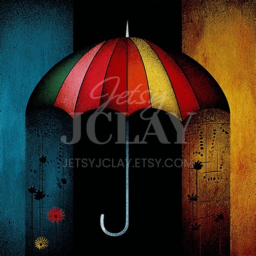 FEB 10 • National Umbrella Day • Abstract Cubist Bumbershoot & Brolly Art JPG - Etsy