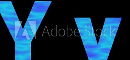 "Y" Uppercase and Lowercase with Blue Liquid Texture: Latin Script in Sea Wave Style, English Letters with Dented Appearance