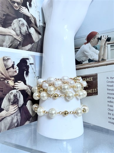 Grace Kelly Stackable Pearl and Gold Bracelets (available in Genuine and Faux Pearls) - Etsy
