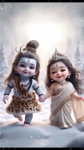 Baby Shiva and Parvati's Magical Walk in Snow! ❄️✨ | Divine Love | #Mahadev #Parvati #Shorts