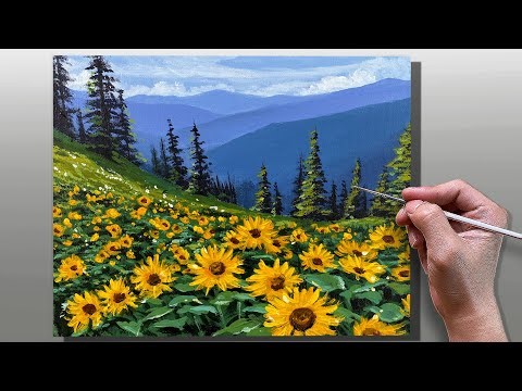 How to Paint Sunflower Meadow Landscape / Step-by-Step Acrylic Painting / Correa Art