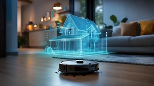 Smart Home Robot Vacuum with Floor Map Visualization | Premium Stock Video Footage