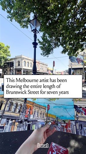 Beat Magazine on Instagram: "Once a week, Helen Wilding assembles her crew of urban sketchers in Brunswick Street, Fitzroy to catch up before they scatter to draw. While her friends chase ornate Victorian cast-iron lacework, moody alleyways, or let available seating nearby dictate what they capture, Wilding has her mission locked in. For seven years, she has been sketching every single building on Brunswick Street. “What I’m really surprised is that seven years in, I’m still not bored. I’m still