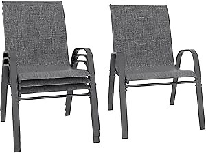 Betterhood Patio Chairs Set of 4, Stackable Outdoor Dining Chairs Set with Breathable Seat Fabric, All-Weather Powder-Coated Metal Frame for Deck, Pool Side and Backyard, 350LBS Capacity (Grey)