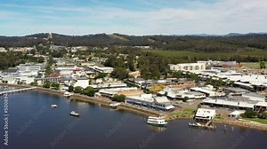 Waterfront of Batemans bay town on South Coast in Australia – aerial 4k.
