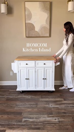 Tugba on Instagram: "Lately I’ve been loving this HOMCOM GlideSpace butcher block kitchen island 🤍 @homcom_official It gives me extra prep space, keeps my kitchen organized, and I love that I can easily move it anywhere when I need more room. The storage + clean white design makes it look super aesthetic but also super practical for everyday cooking ✨ Link in bio🫶🏻 #homcom #homcomehome #homcomofficial #collaborations"