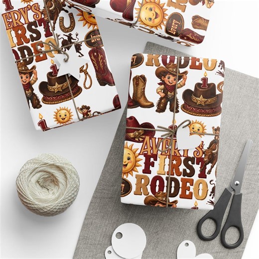 Custom Cowboy First Birthday Wrapping Paper Roll, Personalized First Rodeo Birthday Themed Birthday Gift Wrap, 1st B-day Cowboy Wrapping - Etsy