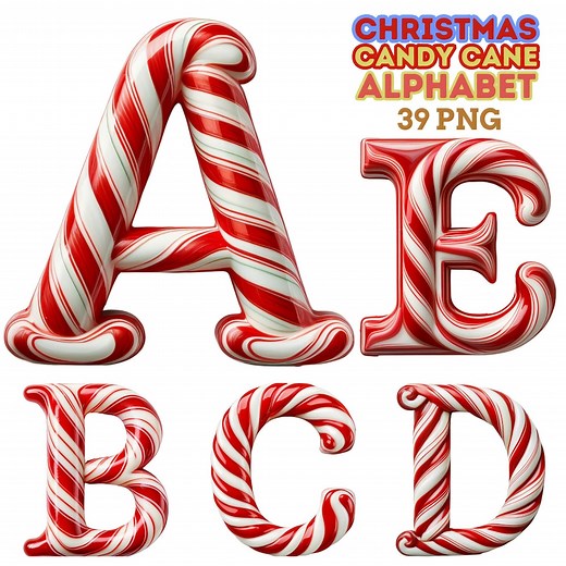 Candy Cane Alphabet Clipart: Festive Christmas PNG Set (digital Download) - Etsy