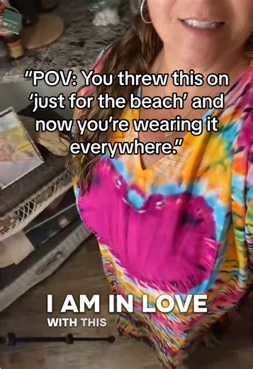 This oversized tie-dye heart lounge dress is THAT effortless summer piece. 💕 Same vibrant pattern front and back, super flowy, super forgiving, and ridiculously soft. Perfect as a beach coverup, pool day throw-on, lunch with the girls, or just lounging at home feeling cute and comfy. Comes in regular and plus sizes because style is for every body. 🌞 #SummerStyle #BeachCoverup #PlusSizeFashion #EffortlessChic #LoungeInStyle