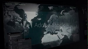 Globe analysis tracking system used by the military personnel. Globe analysis tracking software searching for coordinates data on the map. Tracking technology analysing location data on the globe map.