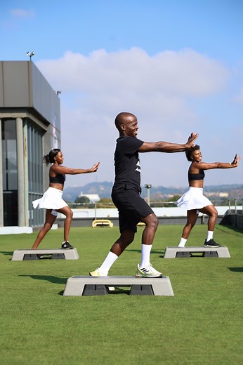 Advanced step aerobic exercise by Mafa Thapelo Abram followed by Arinao Nethavhani and Onthatile Elsie Mothibe #stepaerobics #aerobics #saaerobics #fitness | South African Aerobics