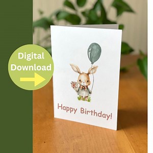 Cute Bunny Birthday Card – Animal Balloon Bouquet (digital Download) - Etsy