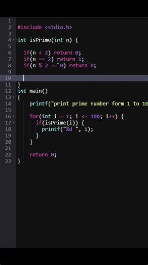 C Program to Print Prime Numbers from 1 to 100 | C Programming Tutorial #shorts #cprogramming