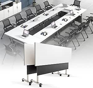 White Connecting Conference Room Table, Modern Folding Conference Table with Wheels Business Office Meeting ModularTraining Table for Classroom Conference Room (2 Packs 47.2")