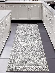 MaxRugrs Washable Runner Rug Non Slip Kitchen Rug Runners for Hallways,Stain Resistant Vintage Floor Carpet Runners for Entryway,Laundry Room,Bedroom-Beside Area Rugs(2x6,Ivory Grey)