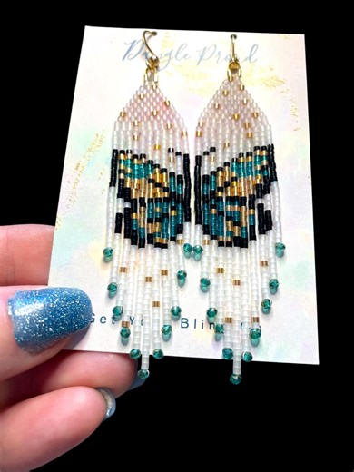 Butterfly Fringe Earrings | Peyote Stitch Seed Bead Earrings | Beadwork Bohemian Earrings | Free Canadian Shipping | Authentic Gift - Etsy