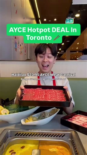 AYCE hot pot for $23.95? Bring a friend and their meal is 50% off.😋🥢 📍: Haidilao Hot Pot | Available at select GTA locations during set hours. 💰: $ 🎥: Special thanks to @hayes | life in toronto for the content (Be sure to check out his amazing content) ✨ 🥂Follow @nightouttoronto for cheap and affordable plans in your City! 🥂 #todotoronto #hotpot #torontocity #deals #toronto hotpottoronto torontoeats