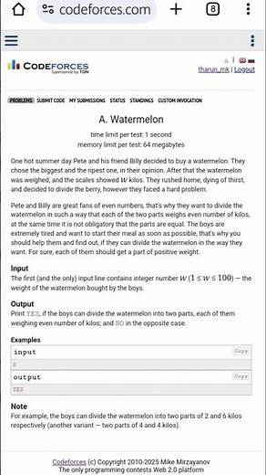 4A-watermelon solution (codeforces)
