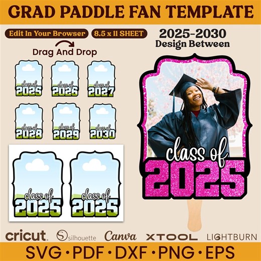 Graduation Paddle Fan Template: 2025-2030 Canva & SVG Designs (digital Download - Etsy