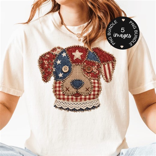 Patriotic Dog Patchwork PNG Bundle – 4th of July Dog Lover Americana Quilt Style Designs