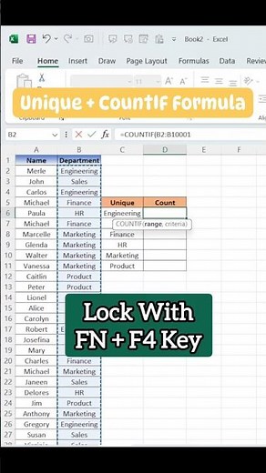 Unique + CountIF Formula in excel #excel #microsoftexcel