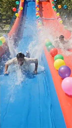 Epic Water Slide Race + Crazy Fall 😂💥