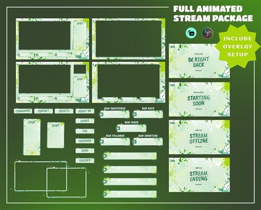 Paint Splash Stream Overlay for Streamers – Fully Animated   Setup Included, Green Splash Overlay, Nature Paint Overlay, Leafy Twitch Design - Etsy