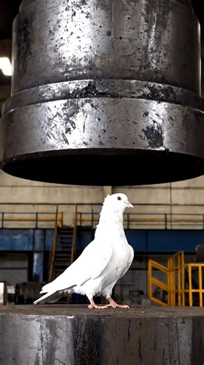 This Pigeon Escaped a Hydraulic Press at the Last Second 😱#shorts #trollface #birds