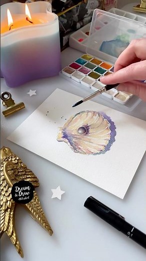 🐚✨ Draw a Shell with a Pearl using Shimmering Paints