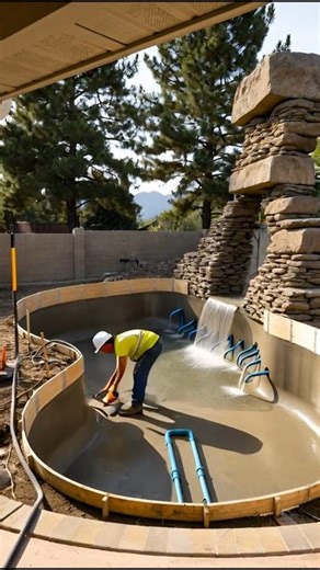 Insane Backyard Pool Transformation Timelapse | From Empty Yard to Luxury Waterfall Pool