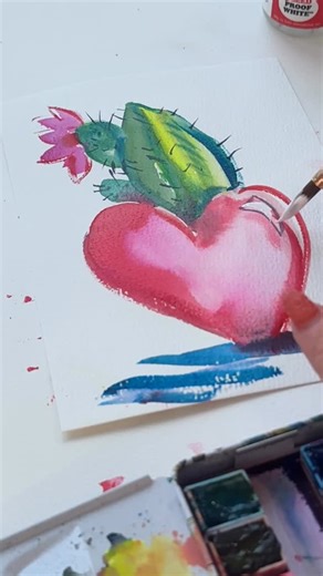 Kristy Rice Joyful Watercolor for Beginners on Instagram: "A cutie little heart vase and valentine cactus! #watercolor #easywatercolor #artforjoysake"